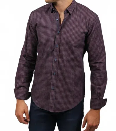 Eight X Patterned Denim Button Down Shirt In Bordeaux In Burgundy