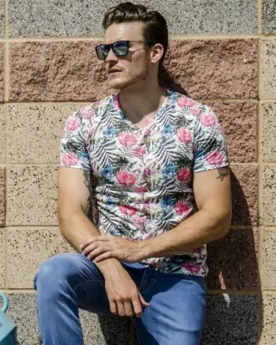 Eight X Pop Floral Print V-neck T-shirt In Multi