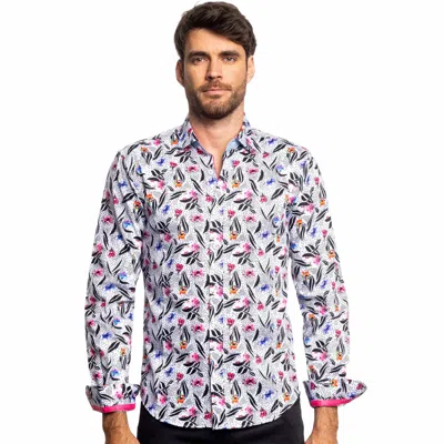 Eight X Pop Of Pink Button Down Shirt In White In Blue
