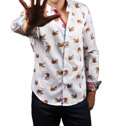 Eight X Print Button Down Shirt With Trim In White In Multi