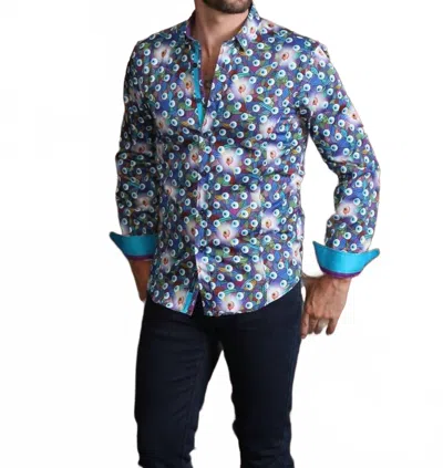 Eight X Radical Eyeball Button Down Shirt With Trim In Multi In Blue