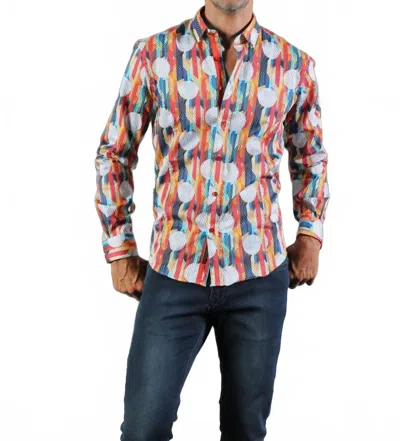 Eight X Retro Circles Design Button Down Shirt With Trim In Multi