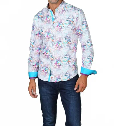 Eight X Retro Digital Button Down Shirt With Trim In White In Animal Print