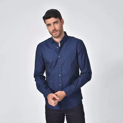 Eight X Retro Jacquard Shirt With Contrasting Trim In Navy In Blue