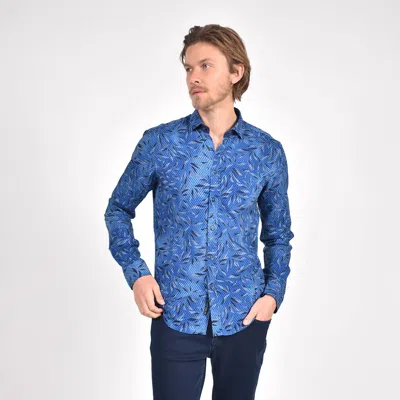 Eight X Sax Leaf Flocking Button Down Shirt In Blue