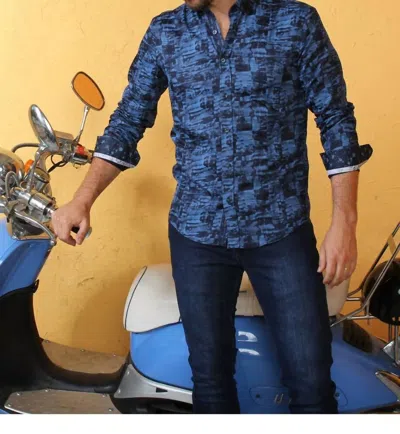 Eight X Shadow Print Button Down Shirt In Blue