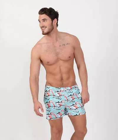 Eight X Shark Print Swim Trunks In Multi In Blue