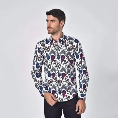 Eight X Skulls And Roses Rock N Roll Button Down Shirt In White Multi