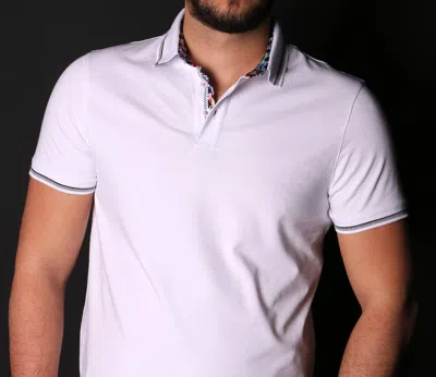 Eight X Slim Fit Polo With Colorful Trim In Collar In White