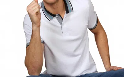Eight X Slim Fit Polo With Contrasting Trim And Collar In White In Multi