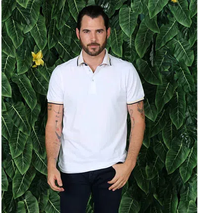 Eight X Slim Fit Polo With Trim In White Multi