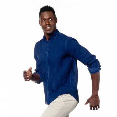 Eight X Solid Linen Shirt In Navy In Blue