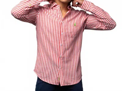 Eight X Stanford Stripe Frog Linen Shirt In Red