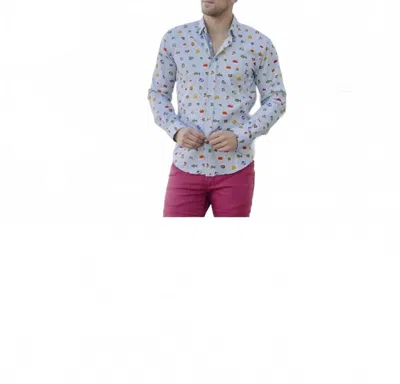 Eight X Stripe Button Down Shirt With Tropical Fish In White In Multi