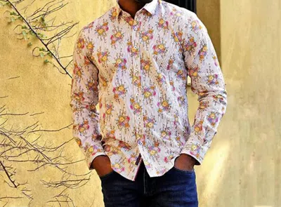 Eight X Stripe Floral Button Down Shirt In Pink In White