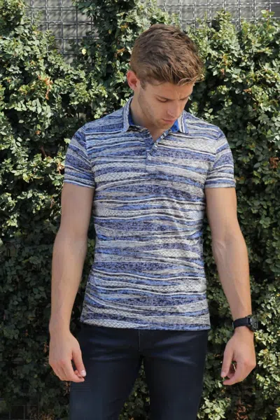 Eight X Stripe Print Polo Shirt In Blue In Multi