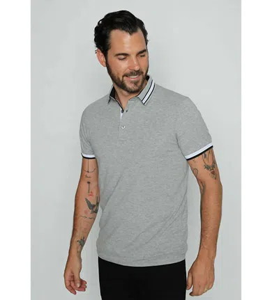Eight X Stripe Trim Polo In Grey In Gray