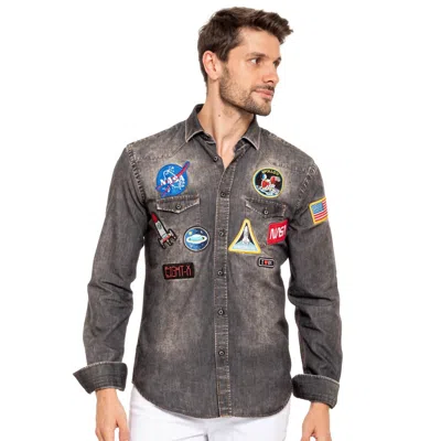 Eight X To Infinity And Beyond Special Edition Patched Denim Shirt In Black In Gray