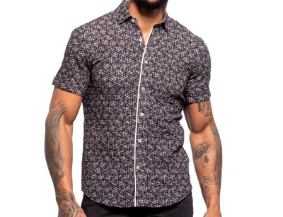 Eight X Triangles Short Sleeve Seersucker Shirt In Black In Brown