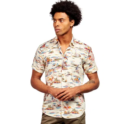 Eight X Tropicalia Patterned Short Sleeve Button Down Shirt In Tan In White