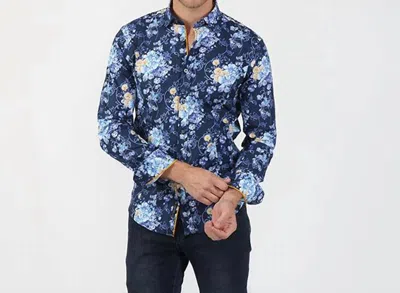 Eight X Vine And Rose Button Down Shirt In Navy In Blue