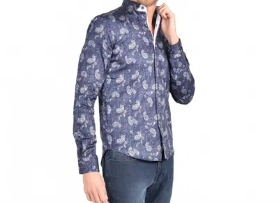 Eight X Weave And Paisley Button Down Shirt In Navy In Blue