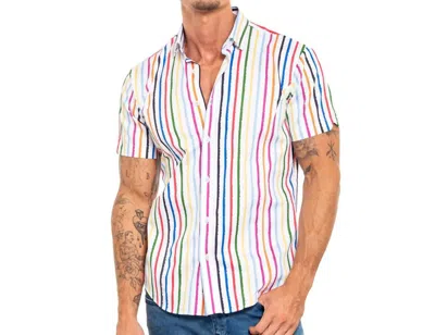Eight X Wet Paint Short Sleeve Button Down Shirt In White Stripes In Multi