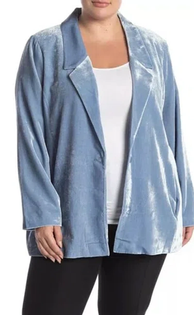 Pre-owned Eileen Fisher 2x $458  Velvet Blue Haze Notch Collar Long Blazer Jacket