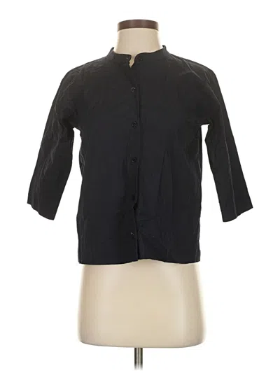 Pre-owned Eileen Fisher 3/4 Sleeve Button Down Shirt In Black