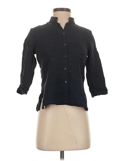 Pre-owned Eileen Fisher 3/4 Sleeve Button Down Shirt In Black