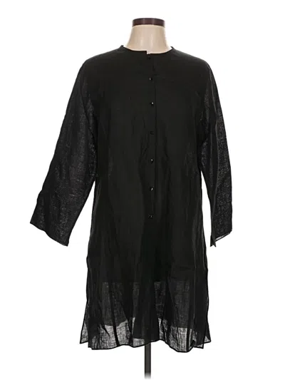 Pre-owned Eileen Fisher 3/4 Sleeve Button Down Shirt In Black