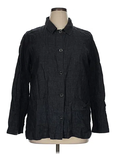 Pre-owned Eileen Fisher 3/4 Sleeve Button Down Shirt In Black