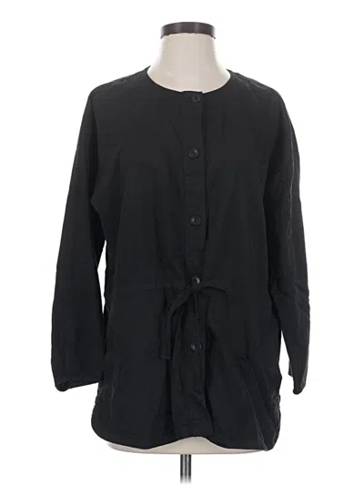 Pre-owned Eileen Fisher 3/4 Sleeve Button Down Shirt In Black