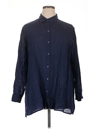 Pre-owned Eileen Fisher 3/4 Sleeve Button Down Shirt In Blue