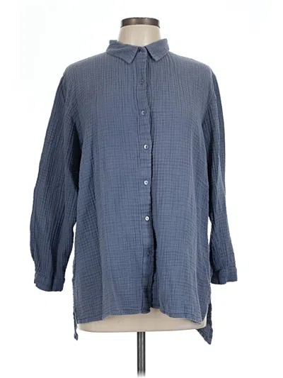 Pre-owned Eileen Fisher 3/4 Sleeve Button Down Shirt In Blue