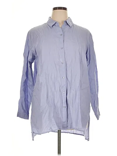 Pre-owned Eileen Fisher 3/4 Sleeve Button Down Shirt In Blue