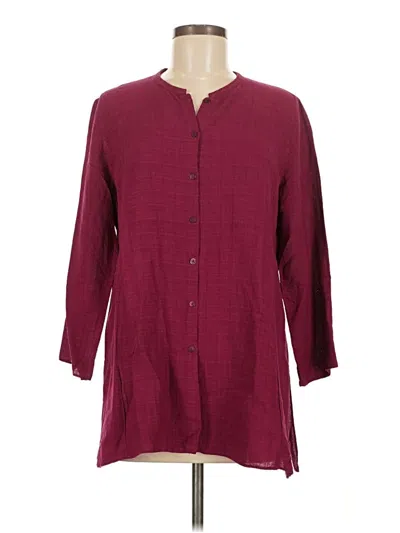 Pre-owned Eileen Fisher 3/4 Sleeve Button Down Shirt In Burgundy