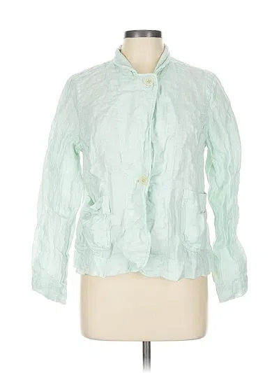 Pre-owned Eileen Fisher 3/4 Sleeve Button Down Shirt In Green