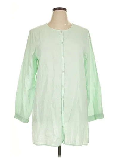 Pre-owned Eileen Fisher 3/4 Sleeve Button Down Shirt In Green