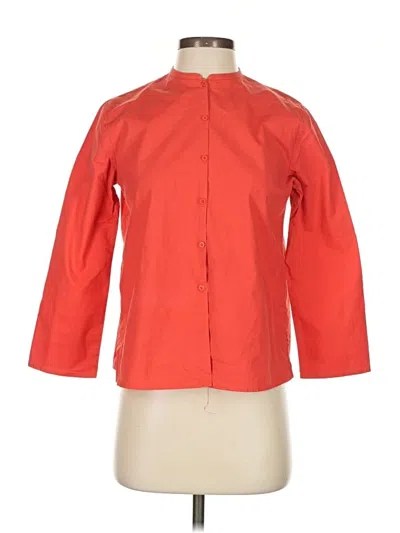 Pre-owned Eileen Fisher 3/4 Sleeve Button Down Shirt In Orange