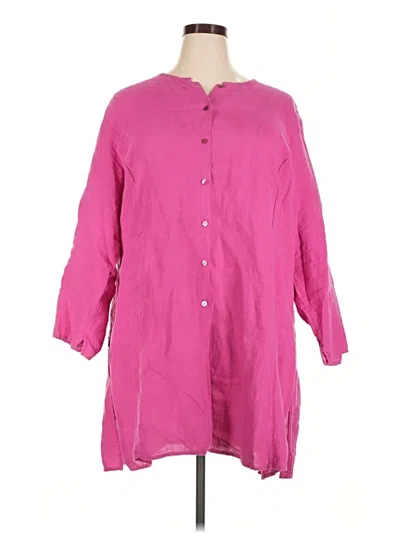 Pre-owned Eileen Fisher 3/4 Sleeve Button Down Shirt In Pink