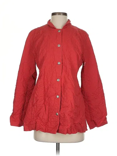 Pre-owned Eileen Fisher 3/4 Sleeve Button Down Shirt In Red