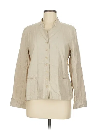 Pre-owned Eileen Fisher 3/4 Sleeve Button Down Shirt In Tan