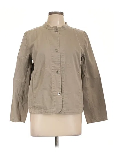 Pre-owned Eileen Fisher 3/4 Sleeve Button Down Shirt In Tan