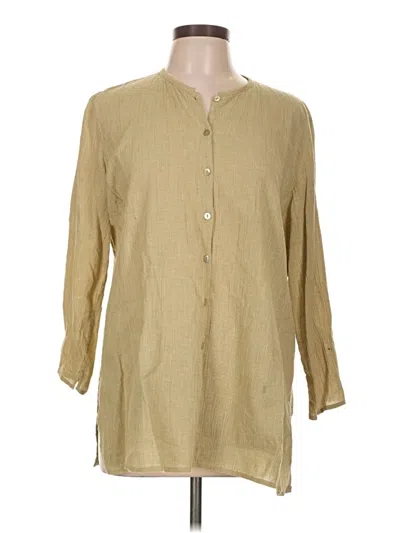 Pre-owned Eileen Fisher 3/4 Sleeve Button Down Shirt In Tan