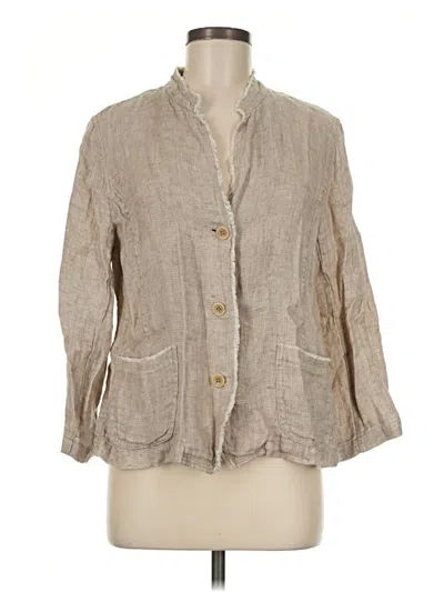 Pre-owned Eileen Fisher 3/4 Sleeve Button Down Shirt In Tan
