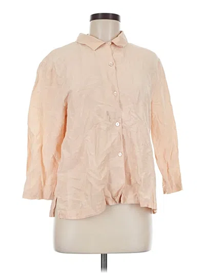 Pre-owned Eileen Fisher 3/4 Sleeve Button Down Shirt In Tan