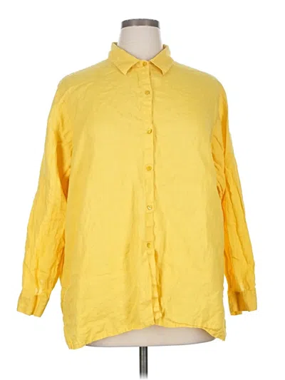 Pre-owned Eileen Fisher 3/4 Sleeve Button Down Shirt In Yellow