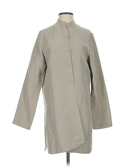 Pre-owned Eileen Fisher 3/4 Sleeve Silk Top Gray High Neck Tops