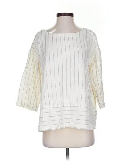 Pre-owned Eileen Fisher 3/4 Sleeve Top Ivory Boatneck Tops In White